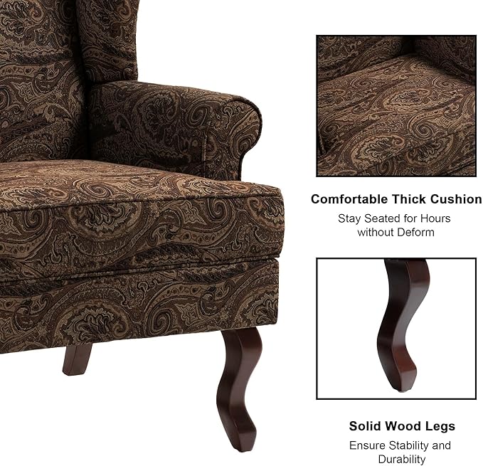 Accent Chair, High Back Upholstered Armchair with High Resilience Sponge & Wood Legs, Mid-Century Modern Comfy Single Sofa Reading Chairs for Living Room, Bedroom (Cranberry, Set of 1)-CasaMuseHome