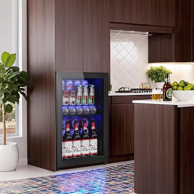 2.5 Cu.Ft Wine Fridge, Mini Fridge With Glass Door, Wine Cooler Refrigerator, Beverage Drink Beer Cooler, Adjustable Shelves & Digital Temperature Display, 22 Bottle 95 Can-CasaMuseHome