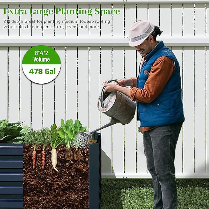 8x4x2 ft Outdoor Raised Garden Bed, Large Metal Planter Raised Beds, Planters for Outdoor Plants for Vegetables, Flowers, Herbs, Fruits, and Succulents.(2 Pcs,Blue)-CasaMuseHome