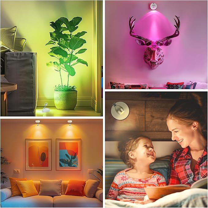 4 Pack Battery Operated Spot Lights Indoor, 13 Color Plant Uplighting Decor, Wall Lights for Pictures, Display for Tree Artwork Bookshelf-CasaMuseHome