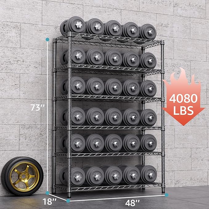 4080 lbs Steel Storage Shelving 6-Tier Utility Shelving Unit Steel Organizer Wire Rack for Home,Kitchen,Office,Garage, 17.7" D x 47.2" W x 72.3" H-CasaMuseHome