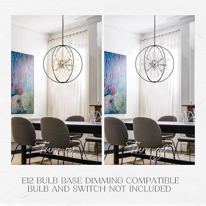 23.6" Black Chrome 12-Light Globe Sputnik Chandelier Modern Adjustable Hanging Ceiling Glass Tube Pendant Light Fixture for Entryway Foyer Staircase Dining Living Room Hallway-CasaMuseHome