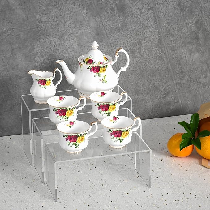 9x9.5x10 Inch Clear Display Risers Shelf 3pcs, Countertop Rectangular Acrylic Display Stands for Funko Pop Figure, Bags, Collectibles-CasaMuseHome