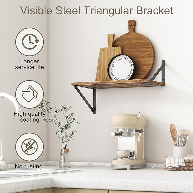 18"W x10"D Floating Shelves, Farmhouse Wall Shelves Home Decor Shelf, Deep Bathroom Shelves with Bracket, 10 Inch Deep Wall Shelf for Living Room, Kitchen, Bedroom, Rustic Brown, Set of 2-CasaMuseHome