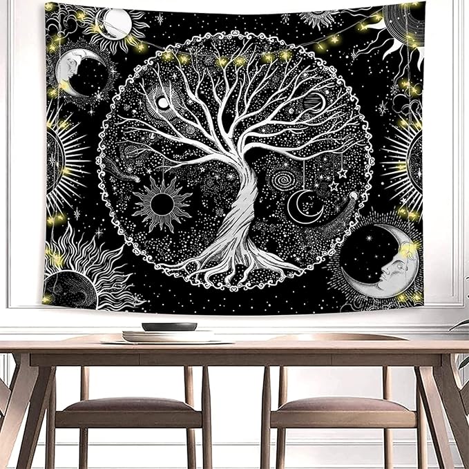 AACKart Tree of Life Tapestry for Bedroom Aesthetic Room Decor-Black and White Spiritual Tree Tapestry Wall Hanging with Sun Moon Star 78.7×59.1 inches-CasaMuseHome
