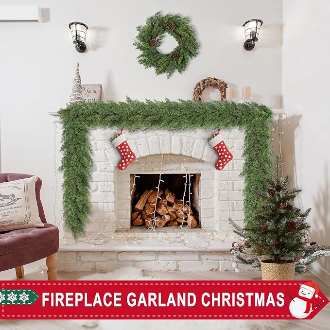 6 Ft Real Touch Christmas Garland,Thick and Lush，Soft Bendable, Lifelike Cedar Garland Realistic, Garlands for Decoration Christmas，Christmas Garland for Mantle,Outdoor Indoor Christmas Decorations-CasaMuseHome