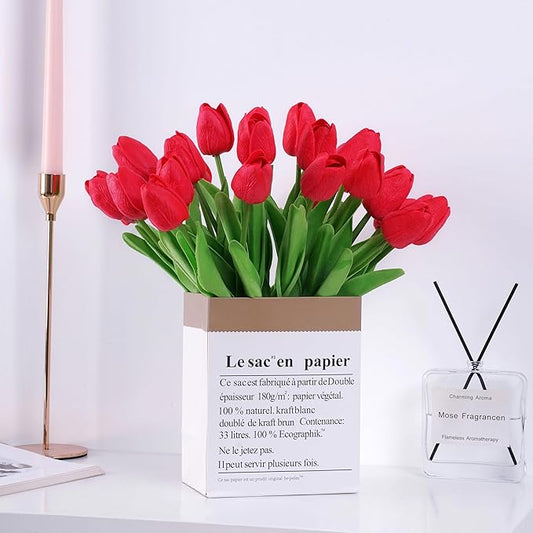 20pcs Red Artificial Tulip Fake Flower 12.9 Inch Spring Mother's Day Easter Gift for Home Kitchen Wedding Decoration-CasaMuseHome