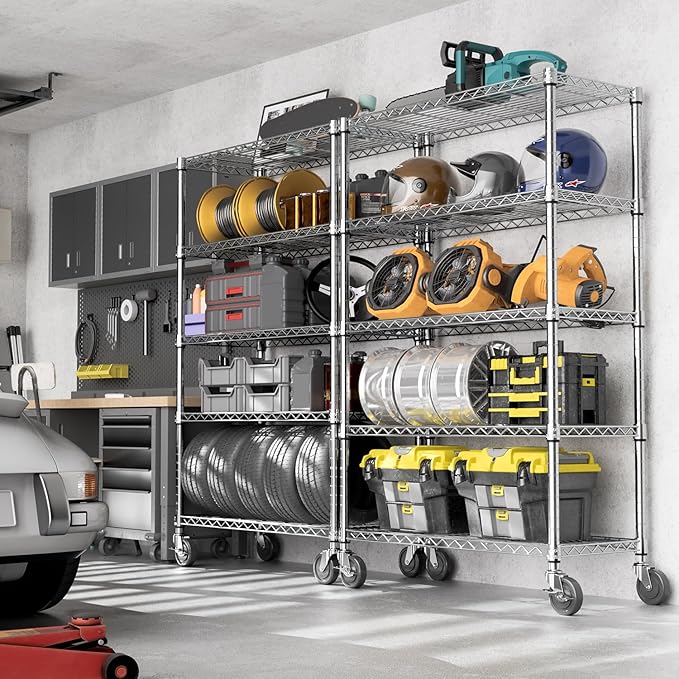 5-Shelf Storage Shelves,Wire Shelving Heavy Duty Metal Storage Shelving Unit Adjustable Garage Shelving Rack Pantry Kitchen (Chrome, 5 Tier,17.7" D x 47.2" W x 76.7" H)-CasaMuseHome