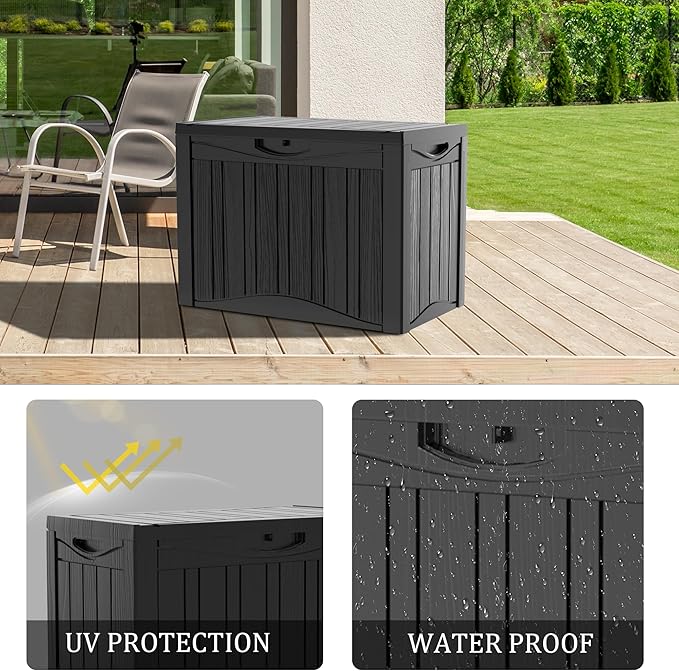 50 Gallon Outdoor Storage Box Waterproof Lockable Resin Deck Box Large, Patio Storage Bin for Pool Accessories Cushion Furniture, Garden Tools, UV-Resistant Outside Delivery Black-CasaMuseHome