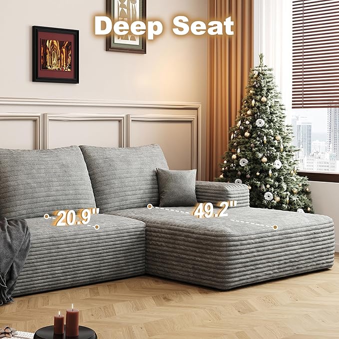 108" Sectional Couches for Living Room Modern Modular Sofa with L-Shape Couchs Upholstered Boneless Couch Deep Seat Sectional Couch with Chaise (Grey, Right Facing Chaise+2Seaters)-CasaMuseHome