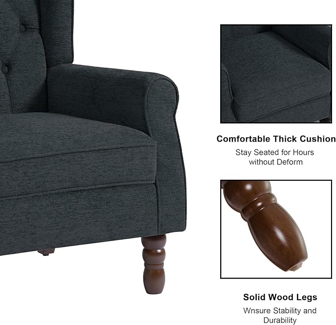 Accent Chair, Upholstered Armchair with Button Tufted High Back & Solid Wood Legs, Comfy Wingback Reading Single Sofa Chair for Small Spaces, Living Room, Bedroom (Blue, Set of 2)-CasaMuseHome