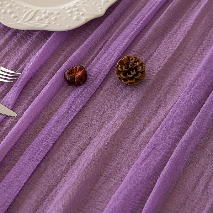 6pcs Lilac Gauze Rustic Cheesecloth Table Runner 120 Inch 10 FT for Wedding Baby Shower Bridal Shower Birthday Engagement Garden Outdoor Party Long Sheer Boho Decorations-CasaMuseHome