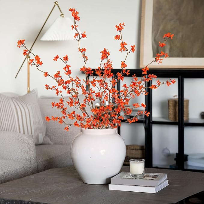 4Pcs Fake Flowers Blossom Branches Artificial Flowers for Indoor Decor, Faux Long Stem Realistic Indoor Plants for Vase Wedding Home Office Bedroom Party Table Centerpieces Decor-CasaMuseHome