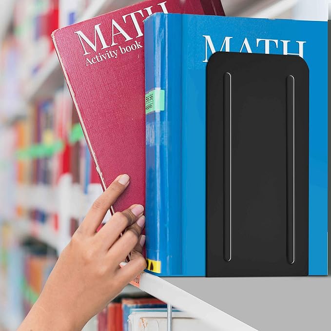 Acrimet Metal Bookends, Jumbo Size 9" H x 4" W x 4-1/2" D, Non-Skid Book Stand for Shelves, Heavy Duty Book Stopper, Black, 1 Pair-CasaMuseHome