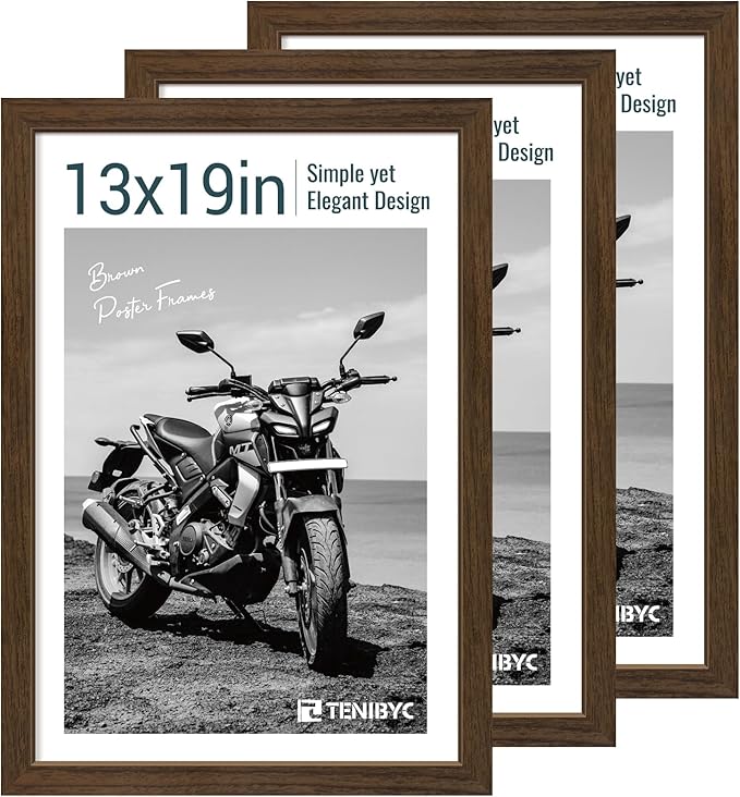 13x19 Picture Frame 3 Pack - Brown Woodgrain, Wood Photo Frame, HD Tempered Glass, Wall Gallery Poster Frame-CasaMuseHome