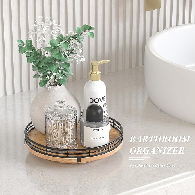 9" Oak Wood Lazy Susan Turntable Organizer for Cabinet, Round Wooden Farmhouse Lazy Susan Organization and Storage for Dining Table, Pantry, Kitchen, Countertop, Cupboard,Home Decor-CasaMuseHome