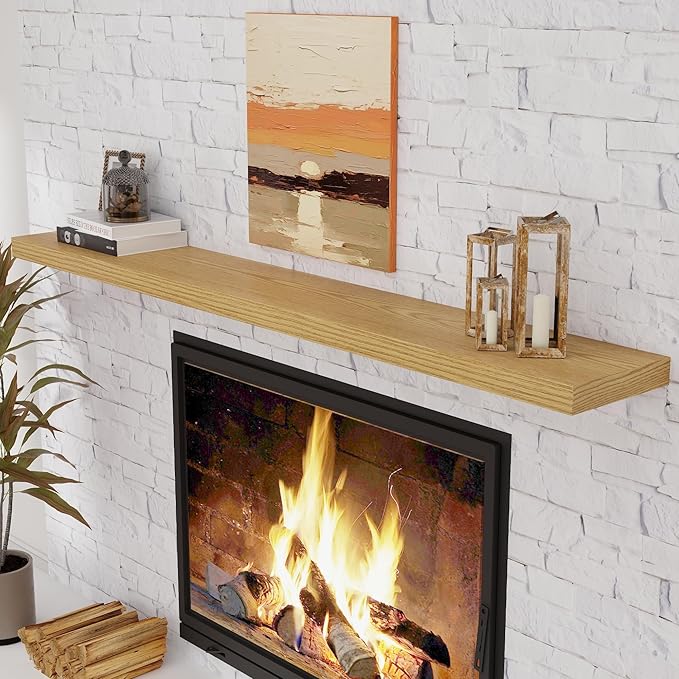 72 Inch Floating Shelves, 72 x 9 Rustic Wooden Fireplace Mantel, 9 Inch Floating Shelf for Wall, Farmhouse Wall Shelves for Home Storage & Display, Oak Color, Set of 1-CasaMuseHome