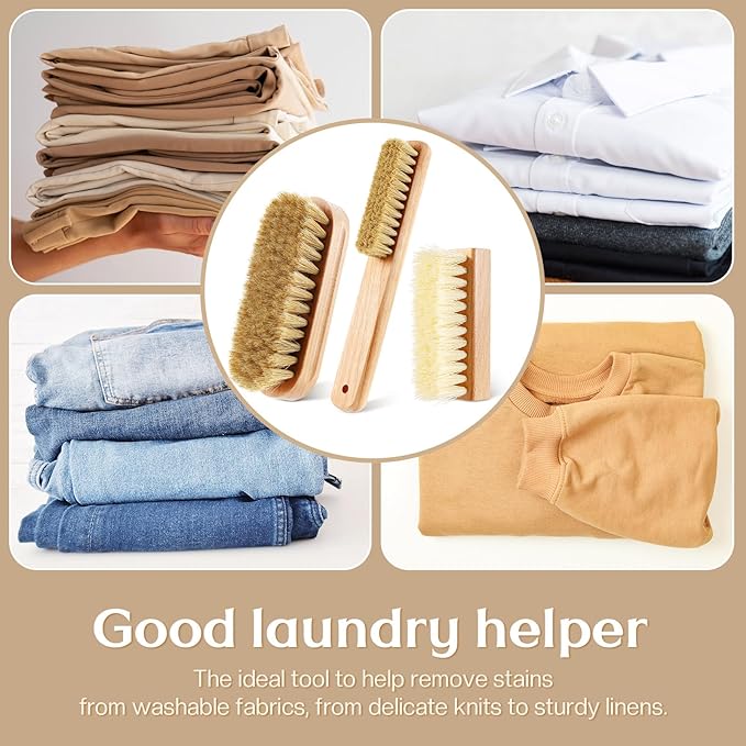 3 Pcs Wood Laundry Stain Brush Stain Remover Brushes with Boar Bristle Small Stain Brush for Clothes for Scrubbing Stains from Furniture Fabric Leather(3 Pcs F)-CasaMuseHome