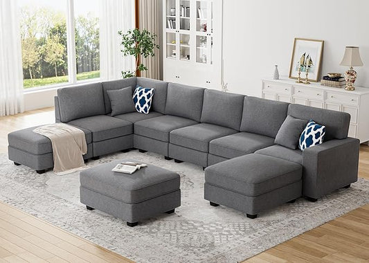 L Lengend Vansen Modular Sectional Sofa U Shaped Couch with Ottoman Modern Reversible Corner Sectional Couch for Living Room (Dark Grey, U Shaped Sofa-4)-CasaMuseHome