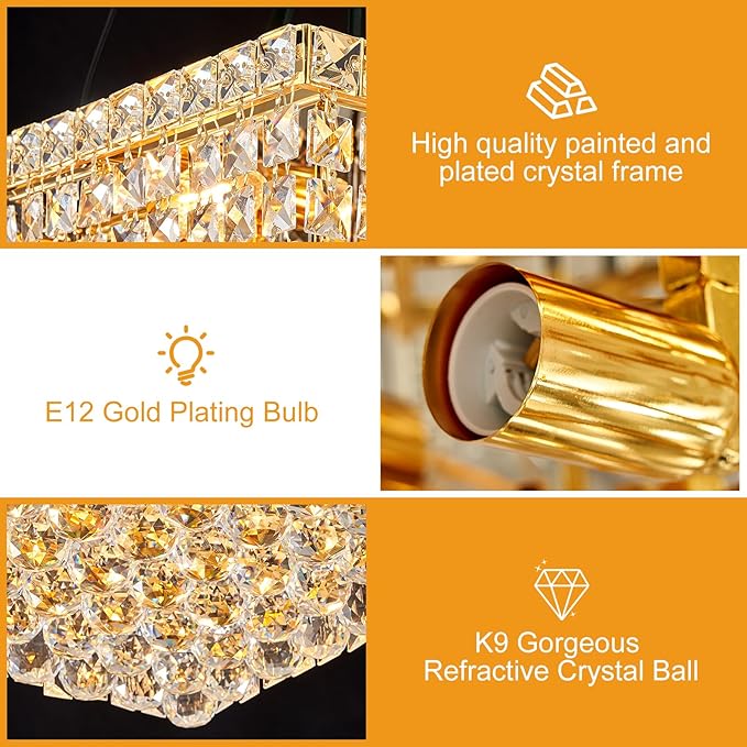 4-Light Gold Crystal Chandeliers Flush Mount Chandelier Light Fixture with K9 Crystals Modern Ceiling Lights Elegant Square Lamp for Bedroom,Hallway,Bar,Living Room,Dining Room,H5.9 xW13.7-CasaMuseHome