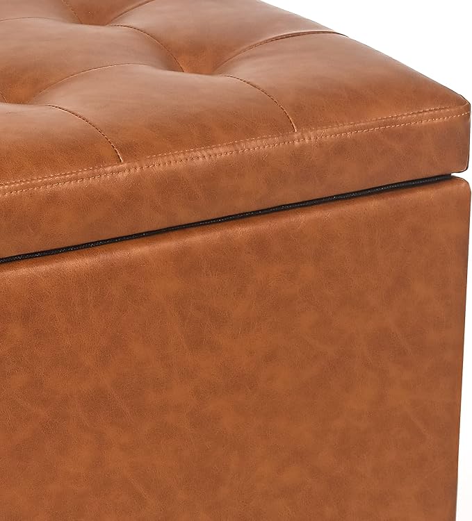 Adeco 17.7" Leather Cube Storage Orange Ottomans for Living Room-CasaMuseHome