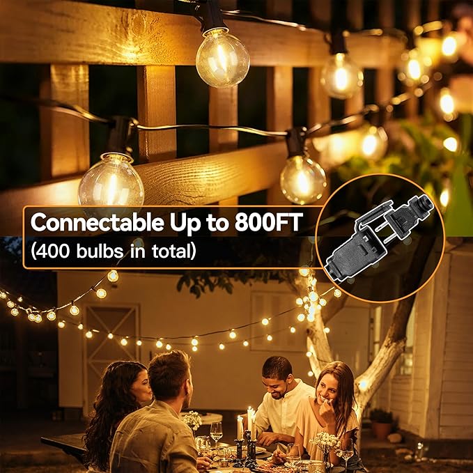 50FT Outdoor String Lights with Remote Dimmer, 25+2 Led Bulbs Connectable Dimmable Outdoor Lights, Support Timer Waterproof Shatterproof for Patio Yard Porch Deck-CasaMuseHome