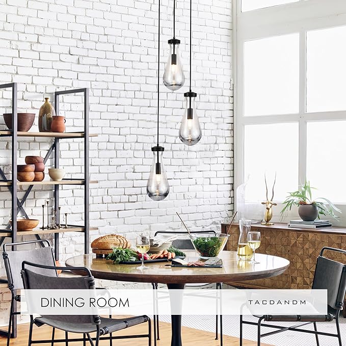 3-Light Raindrop Pendant Light Fixtures, Black Glass Pendant Lighting, Teardrops Modern Hanging Light for Entryway Foyer Kitchen Island Dining Living Room Hallway-CasaMuseHome