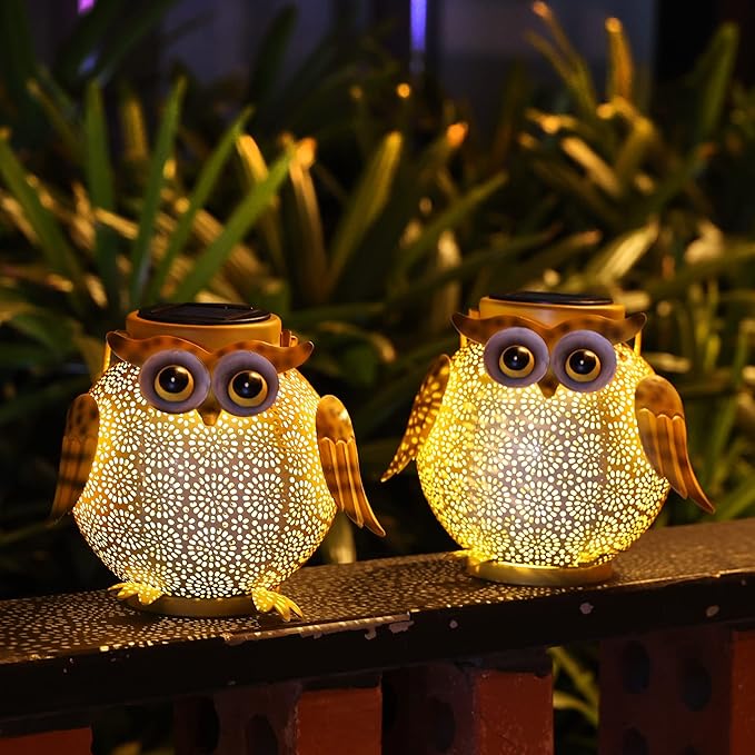 2 Pack Hanging Solar Lanterns - Garden Light Waterproof Metal Decorative Solar Lantern Lights Outdoor for Patio Yard Table Pathway with Owl Pattern-CasaMuseHome