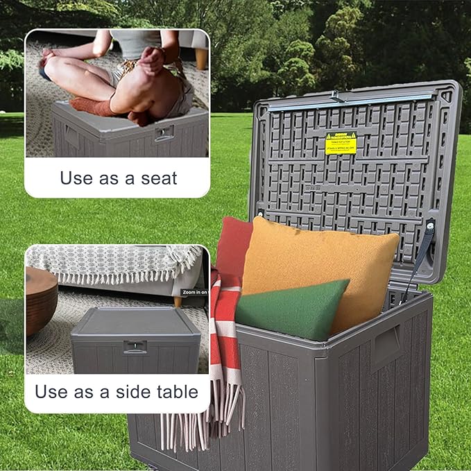 33 Gallon Small Storage Box with Lid,Waterproof Indoor Outdoor Storage Container for Package Delivery,Patio Cushions, Gardening Tools, Pool Accessories, Lockable Resin Deck Box with handle-CasaMuseHome