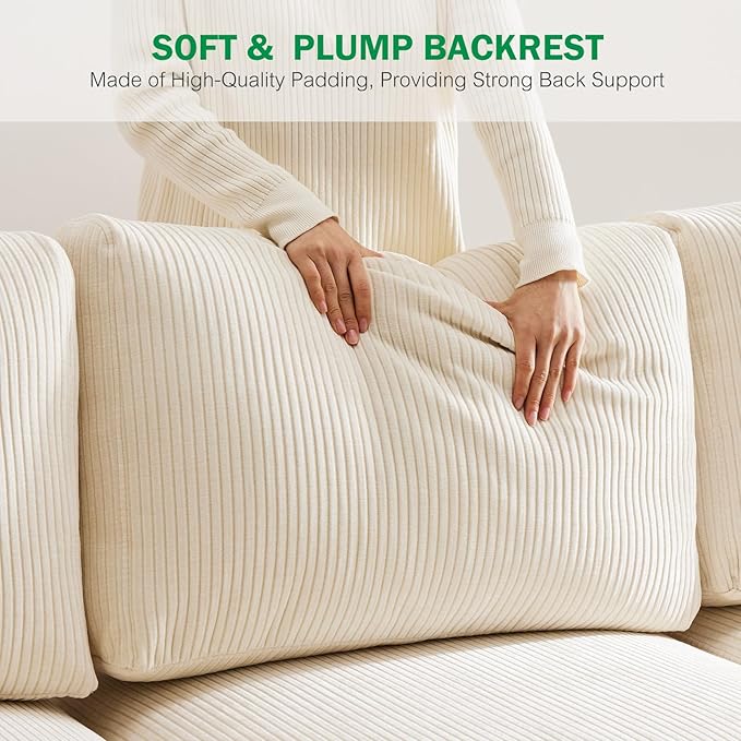 38.5 Oversized Accent Chair with Storage Ivory Corduroy Set of 2, Single Modern Accent Sofa with Arms Chair for Apartment Living Room (21" Deep Seat)-CasaMuseHome