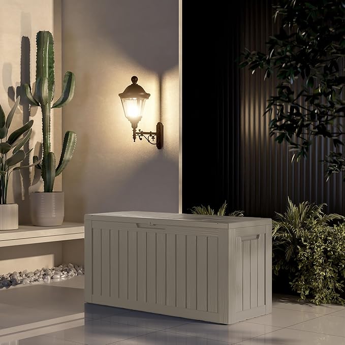 81 Gallon Outdoor Storage Box Waterproof, UV Resistant Resin Deck Box with Hydraulic Rod, Lockable Design and Enhanced Durability for Patio, Garden, and Poolside Use-CasaMuseHome