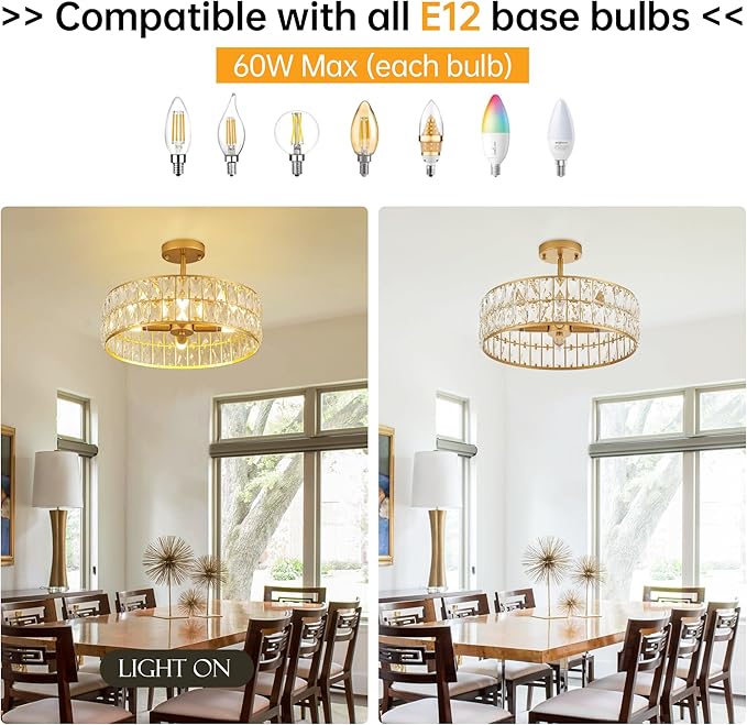 16” 4-Light Modern Crystal Chandeliers Gold Dinning Room Light Fixture, Round Pendant Light Kitchen Island Chandelier, Flush Mount Ceiling Light for Living Room Entryway Bedroom Foyer-CasaMuseHome