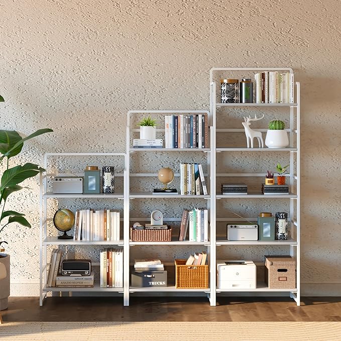 4NM No Assembly Foldable Bookshelf, 4-Shelf Collapsible Bookcase Storage for Small Spaces, 54" H, All White-CasaMuseHome