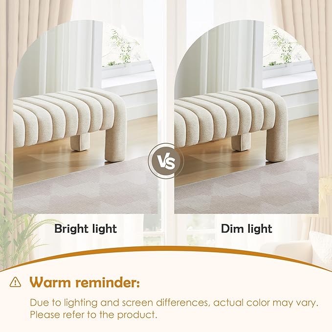 43.3" Bedroom Bench, Upholstered Entryway Bench, Modern End of Bed Ottoman with Solid Wood Legs and Adjustable Foot Pegs for Entryway, Dining Room and Living Room (Beige Linen)-CasaMuseHome