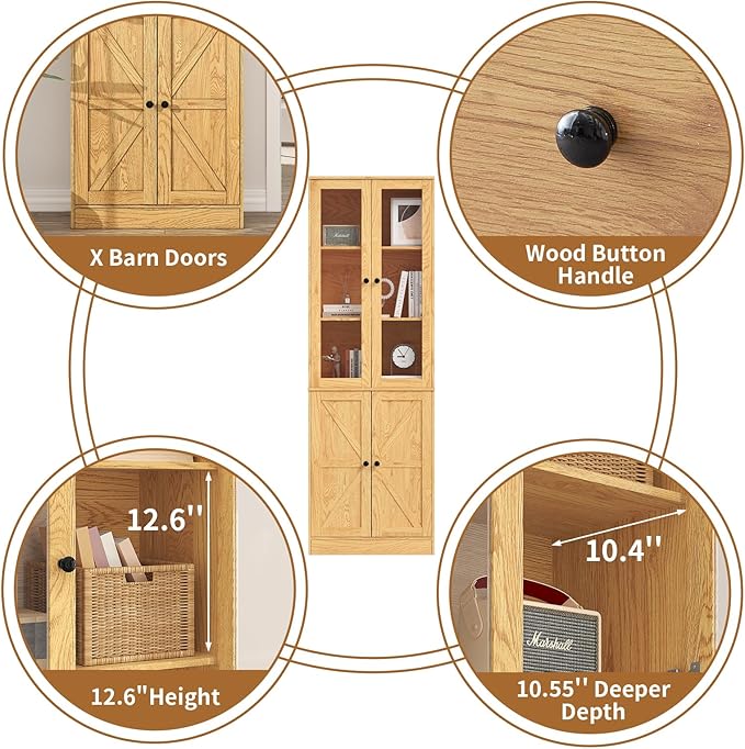 71" Tall Bookcases Set of 2, Bookshelves with Doors, 5-Shelf Bookcase with Storage, Wooden Bookshelf Floor Standing Display Storage Shelves Home Decor Furniture for Living Room,Bedroom,Natural-CasaMuseHome