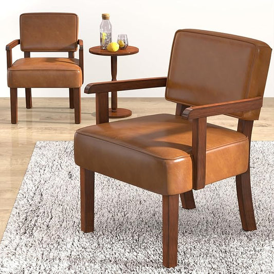 Accent Chair, PU Leather Living Room Chairs Oversize with Soft Seat and Armrests for Living Room Dinning Room Bedroom Reading Room Waiting Room-CasaMuseHome