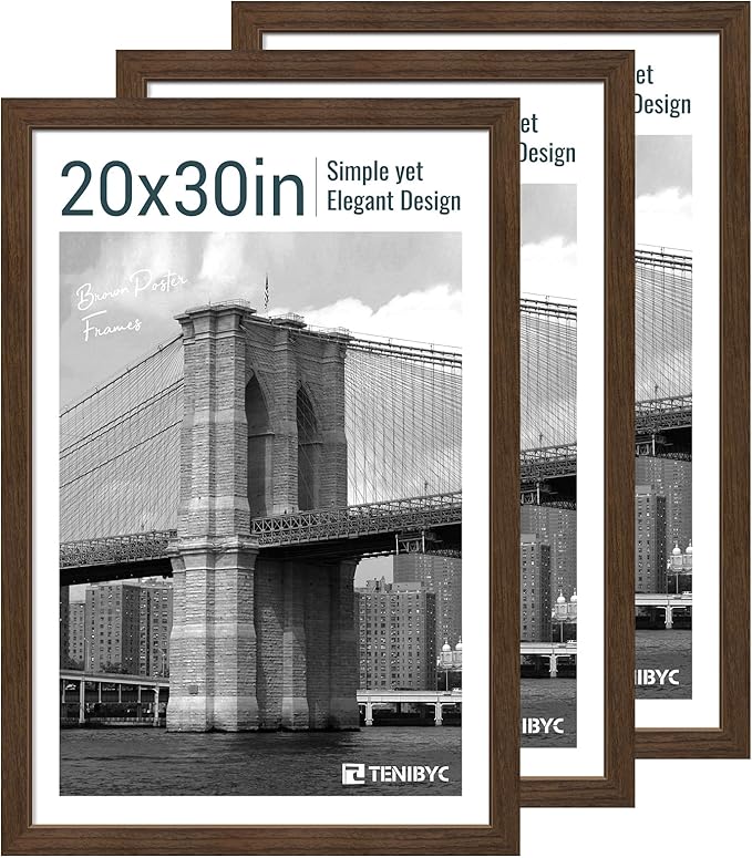 20x30 Poster Frame 3 Pack - Brown Woodgrain, Wood Picture Frame, Wall Gallery Frame - Wall Hanging-CasaMuseHome