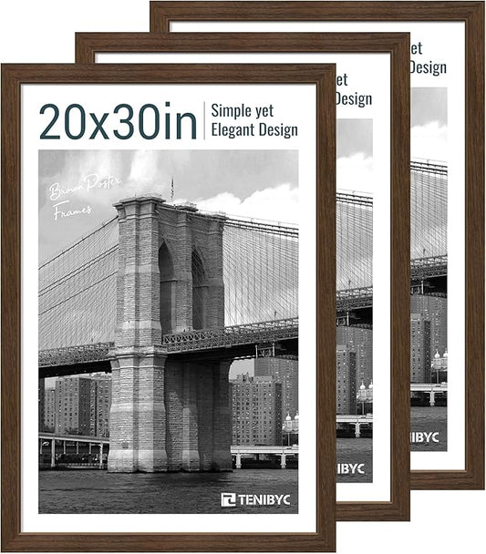 20x30 Poster Frame 3 Pack - Brown Woodgrain, Wood Picture Frame, Wall Gallery Frame - Wall Hanging-CasaMuseHome