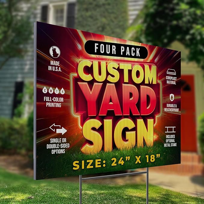 4 Pack 24"x18" Custom Yard Signs with Stakes, Personalized Yard Signs for Outdoors, Customized Full Color Print Corrugated Signs for Business-CasaMuseHome