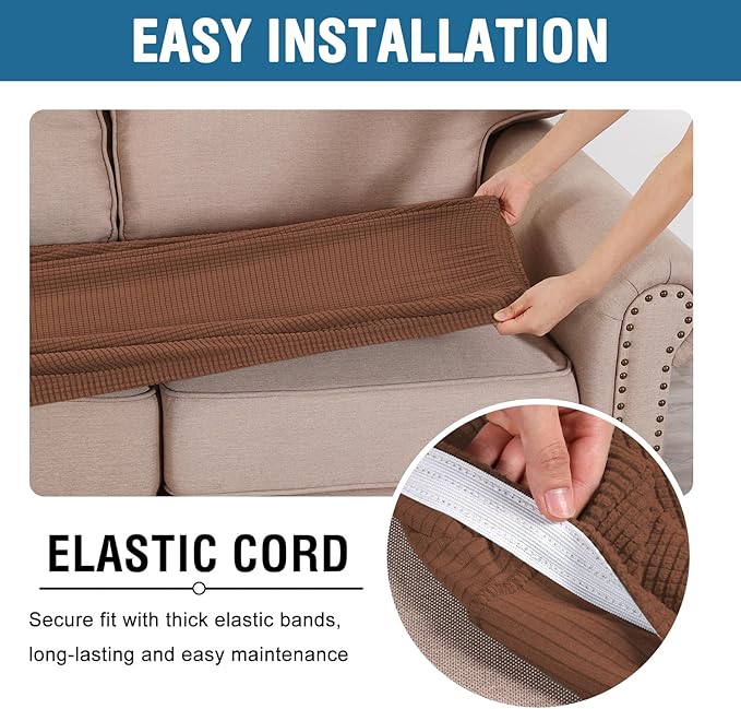 H.VERSAILTEX Super Stretch Individual Seat Cushion Covers Sofa Covers Couch Cushion Covers Slipcover Sets Thick Jacquard Textured Twill Fabric (1 Piece Chair Cushion Cover, Caramel)-CasaMuseHome