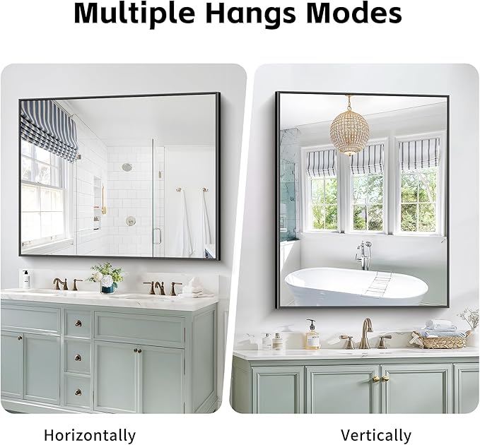 40x48inch Black Bathroom Mirror, Black Rectangle Mirror with Frame, Large Rectangular Wall Mirrors for Bathroom, Living Room, Hair Salon, Big Farmhouse Mirror Hang Horizontal/Vertical-CasaMuseHome