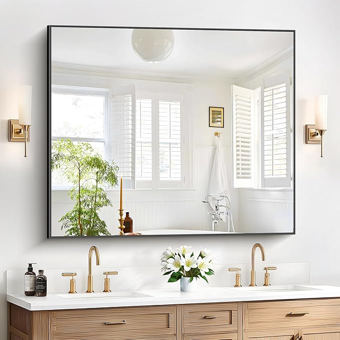 40x48inch Black Bathroom Mirror, Black Rectangle Mirror with Frame, Large Rectangular Wall Mirrors for Bathroom, Living Room, Hair Salon, Big Farmhouse Mirror Hang Horizontal/Vertical-CasaMuseHome