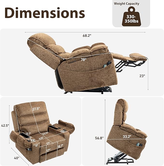 27in Extra Wide Power Lift Recliner Chair for Big Tall with Extended Footrest Heat Massage, Oversized Electric Lift Recliner Chairs for Adults Elderly Seniors, Arm Storage & Cup Holders-CasaMuseHome