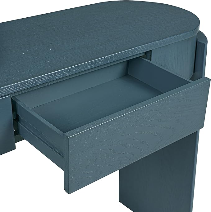 55" Sofa Table with Oval Top and 2 Drawers, Entryway Console Table with Fluted Design for Hallway,Foyer,Entry and Living Room (Fully Assembled-Navy)-CasaMuseHome