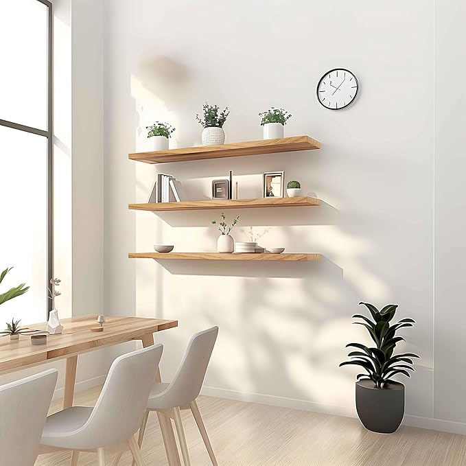 36 Inch Floating Shelves for Wall Rustic Light Wood Wall Shelves for Bedroom Set of 4-CasaMuseHome