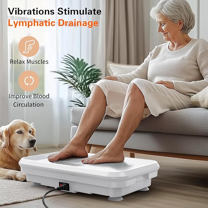 3D Vibration Plate Exercise Machine for Lymphatic Drainage, Whole Body Vibration Plate for Weight Loss, 330lbs Capacity Vibrating Platform Board Home Gym Quiet, 5 Yoga Belts & 2 Resistance Bands-CasaMuseHome
