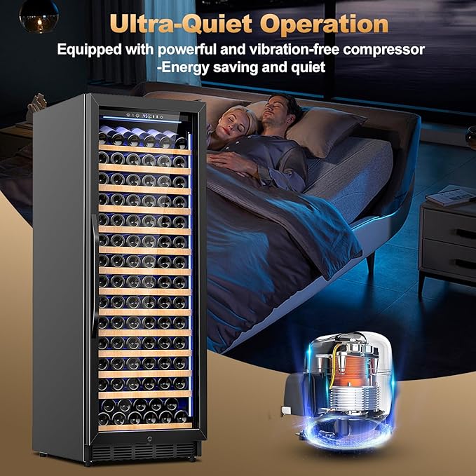 24 Inch Wine Cooler Refrigerator,179 Bottles Wine Fridge Large Capacity Professional Wine Cellars with Powerful Compressor,Quiet Operation and Elegant Design, Black-CasaMuseHome