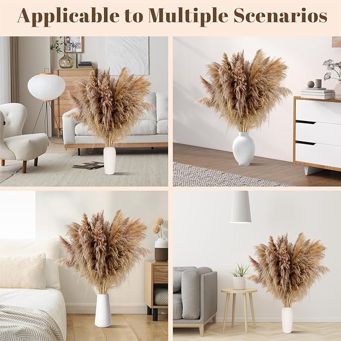 46" inch 11 Stems Natural Pampas Grass Tall Decor,Pompas Grass,Large Borwn Tall Pampas Grass for Floor Vase,Wedding Decorations,Party,Boho Home Decor,and Creating a Boho Ambiance-CasaMuseHome