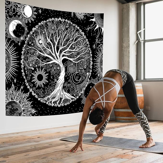 AACKart Tree of Life Tapestry for Bedroom Aesthetic Room Decor-Black and White Spiritual Tree Tapestry Wall Hanging with Sun Moon Star 59.1 x 51.2 inches-CasaMuseHome