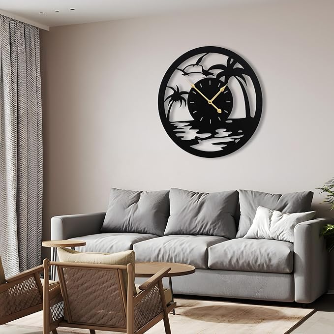 24inches/60cm Large Wall Clocks Battery Powered No Ticking Silent Round Black Modern Unique Metal Wall Clocks Suitable Living Room Kitchen Bedroom Fireplace Office Farmhouse。-CasaMuseHome